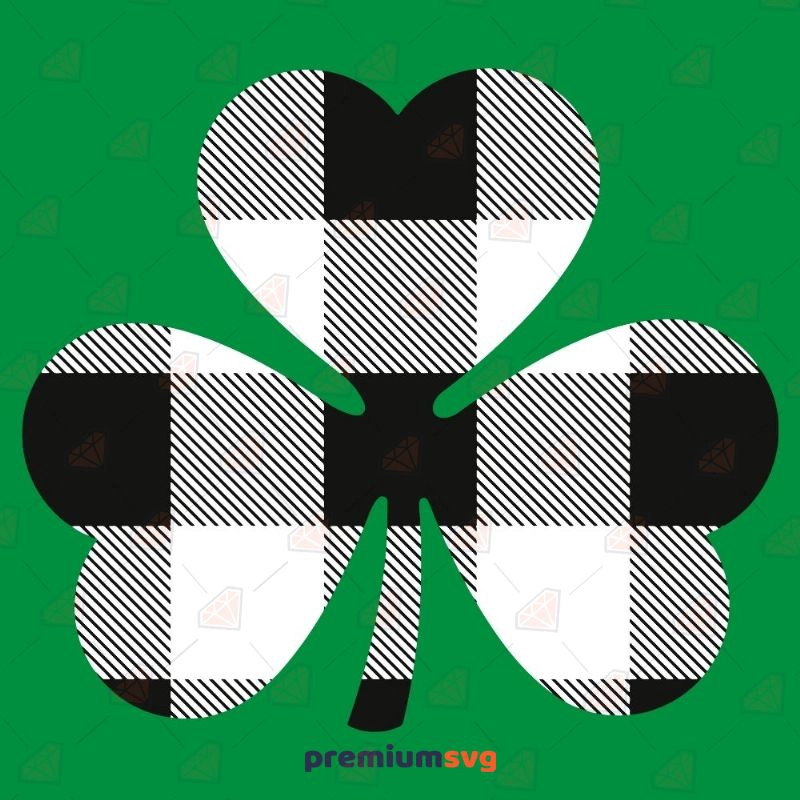 Black Buffalo Plaid Shamrock SVG Cut File, Instant Download St Patrick's Day SVG Svg