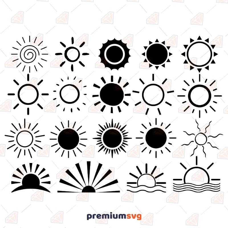 Black Suns Bundle SVG & Clipart Cut Files, Suns Outline SVG Summer SVG Svg