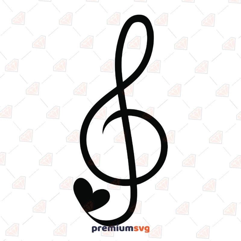 Black Treble Clef with Heart Svg Music SVG Svg