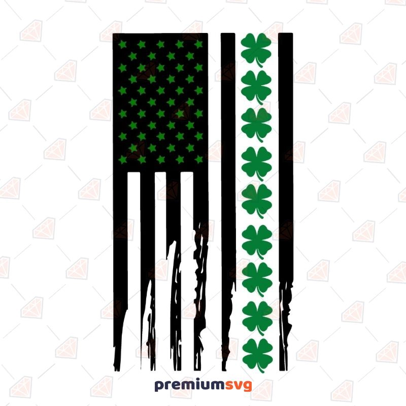 Black Shamrock USA Flag SVG, Clover Flag SVG St Patrick's Day SVG Svg