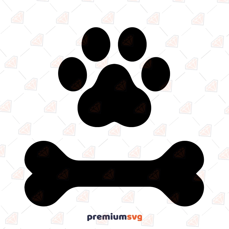 Bone and Paw SVG Cut & Clipart Files, Bone and Paw Digital Download Dog SVG Svg
