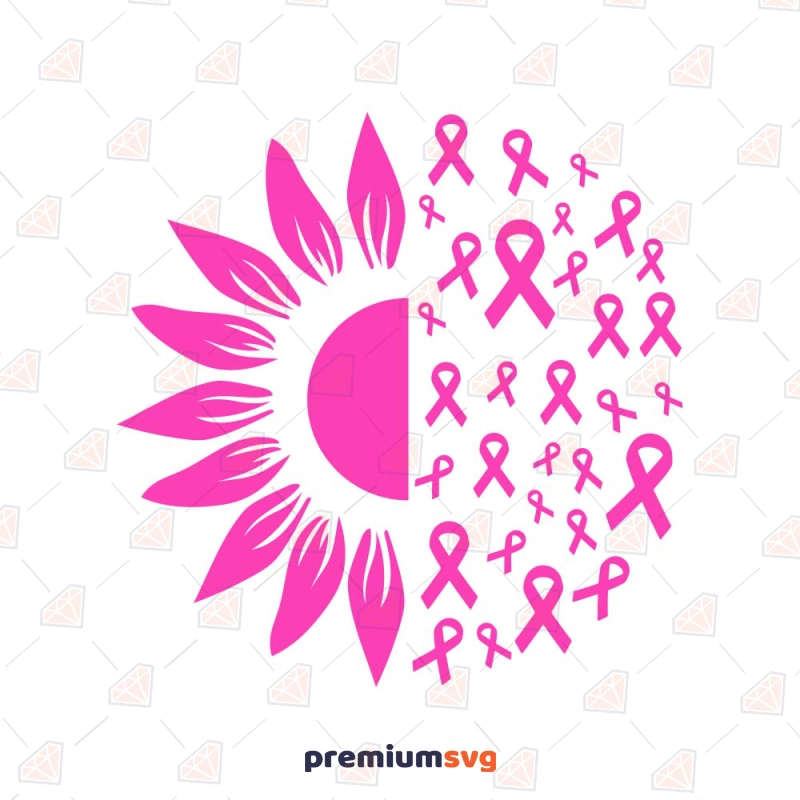 Breast Cancer Flower SVG, Sunflower with Ribbon SVG Sunflower SVG Svg