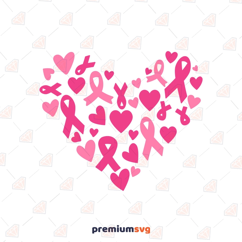 Breast Cancer Hearts with Ribbons SVG, Cancer Heart SVG Cancer Day SVG Svg