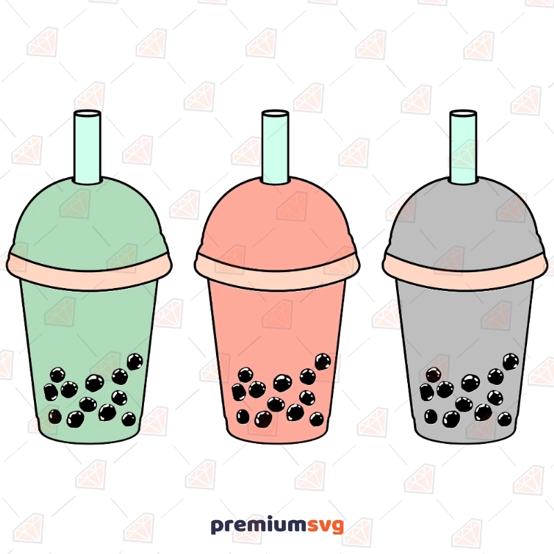 Bubble Tea SVG Cut Files, Kawai Boba Clipart Files Vector Illustration Svg