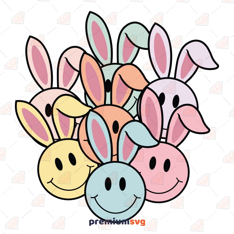 Bunny Smiley Faces SVG, Retro Easter PNG Sublimation Easter Day SVG Svg