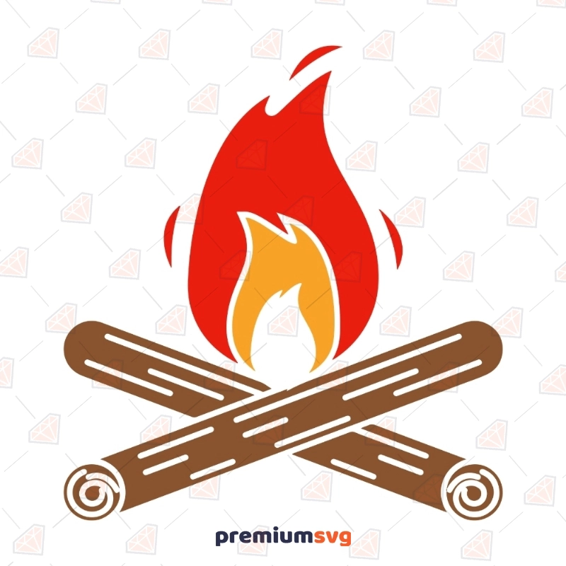 Camp Fire with Wood SVG Cut Files, Fire Clipart Instant Download Camping SVG Svg