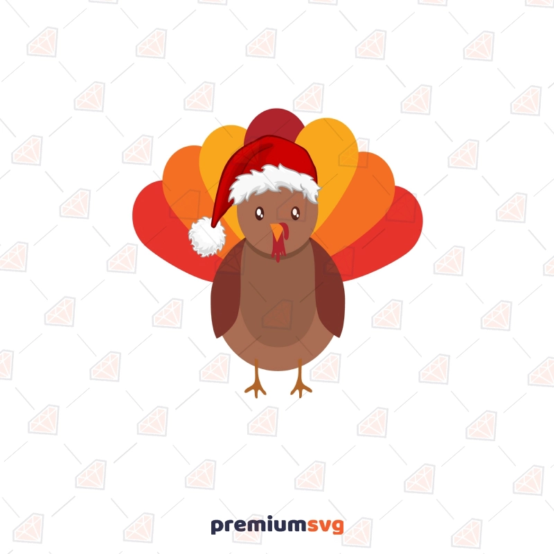 Cartoon Turkey with Santa Hat SVG Cut File Christmas SVG Svg