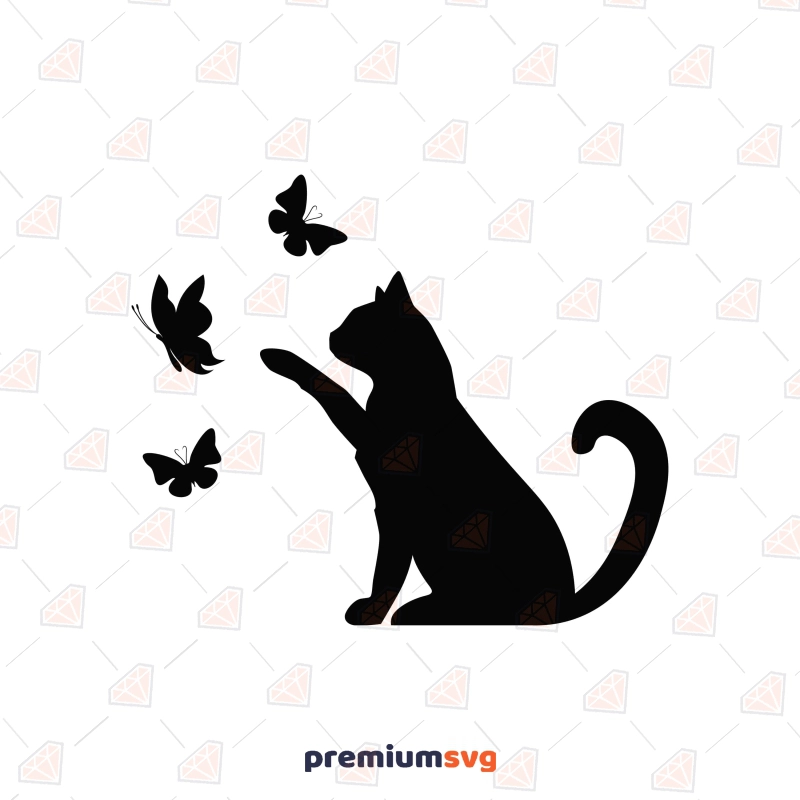 Cat with Butterfly SVG, Silhouette Download Cat SVG Svg