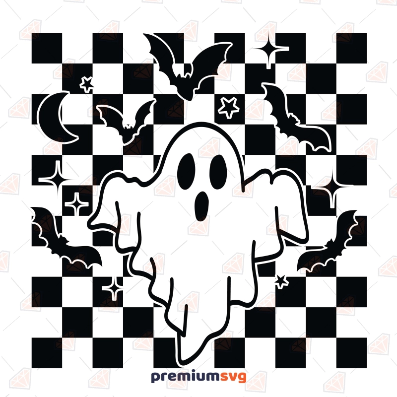 Checkered Ghost SVG File, Checkered Halloween SVG Halloween SVG Svg