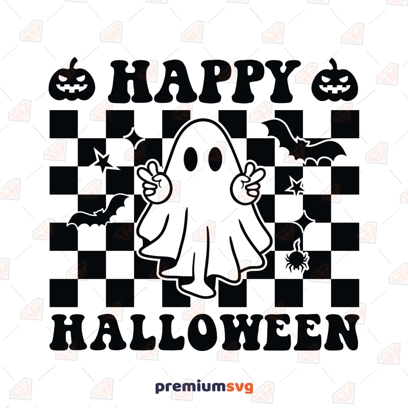 Checkered Happy Halloween SVG, Instant Download Halloween SVG Svg