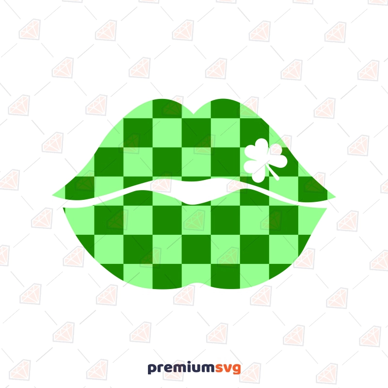 Checkered Lips with Shamrock SVG, Lucky SVG Digital Design St Patrick's Day SVG Svg