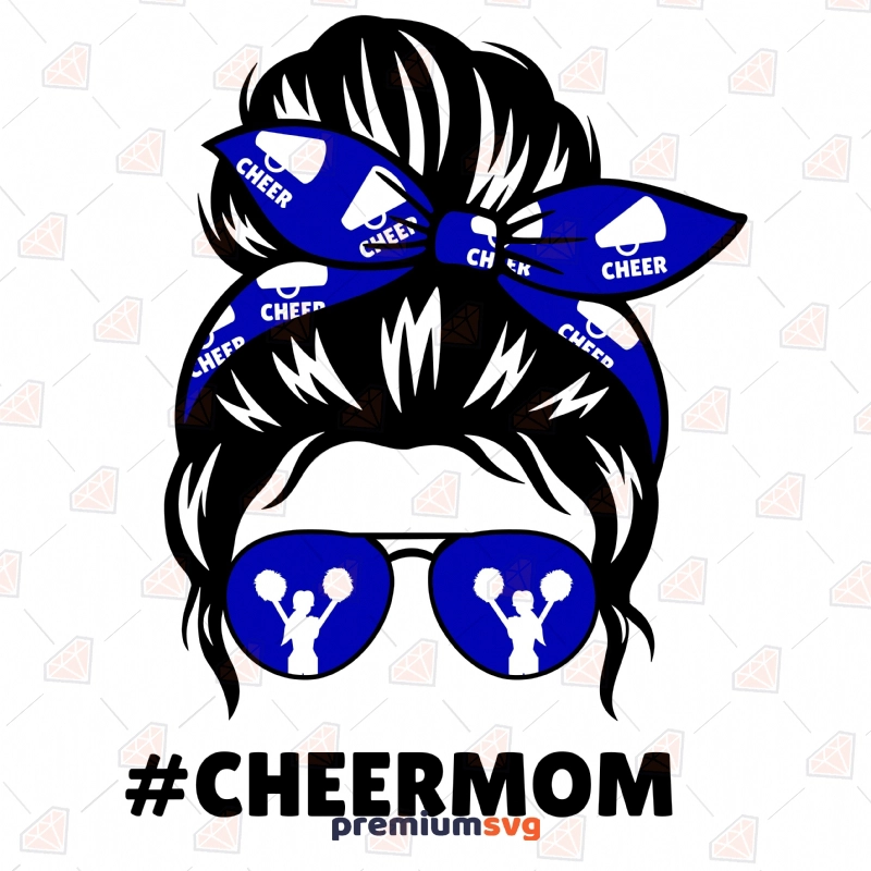 Cheer Mom Messy Bun SVG Cut File, Pom Pom Messy Bun SVG Messy Bun SVG Svg