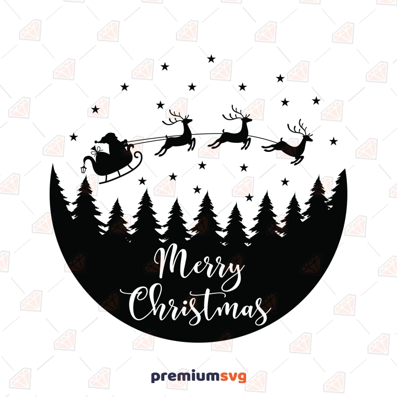 Christmas Scene SVG, Merry Christmas SVG, Winter SVG, Flying Santa Sleigh SVG Christmas SVG Svg