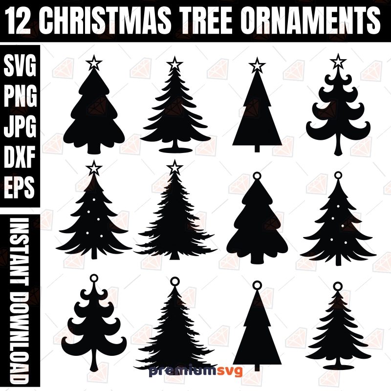 Christmas Tree Ornament SVG Bundle, 12 Cut Files Christmas Ornament SVG
