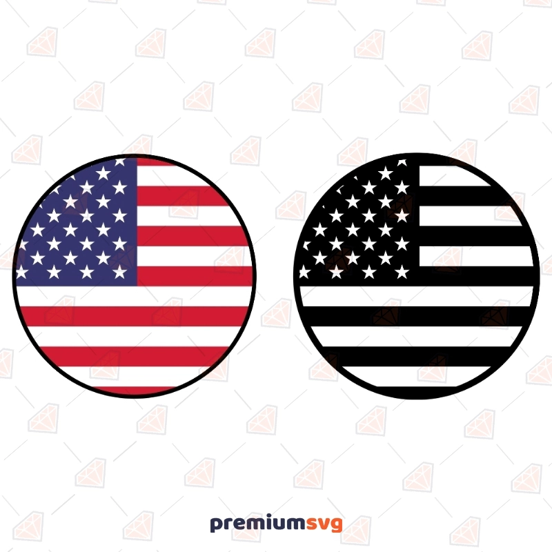 Circle USA Flag SVG Vector File, Circle Black US Flag SVG Cut Files 4th Of July SVG Svg