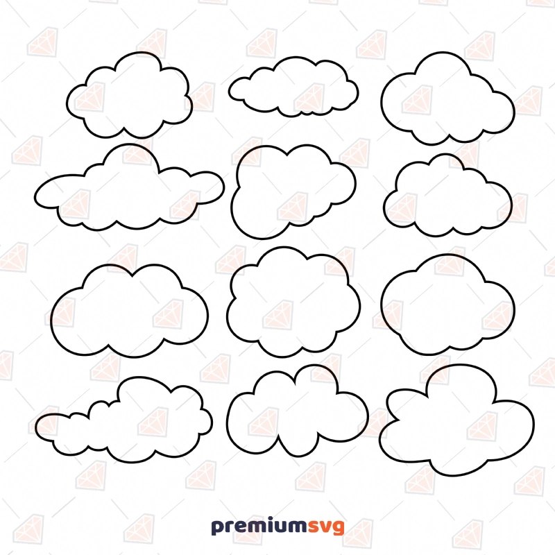 Clouds Outline Bundle SVG, Clouds Clipart Bundle SVG Instant Download Sky/Space Svg