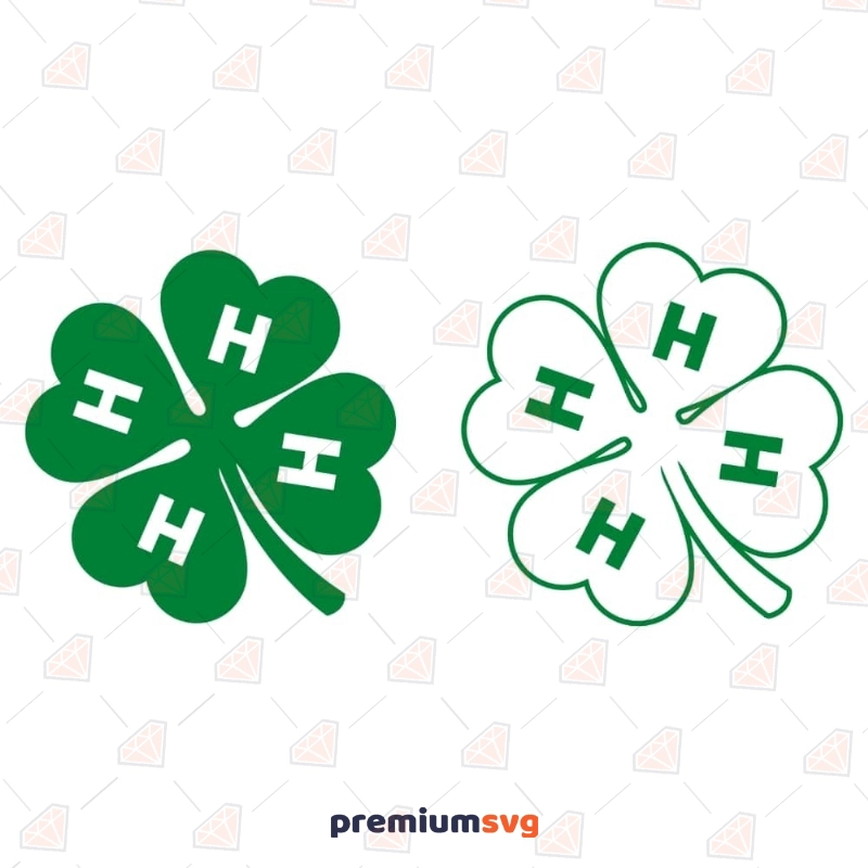 4-H Clover SVG File, Shamrock 4 Leaf with H SVG Shamrock SVG Svg