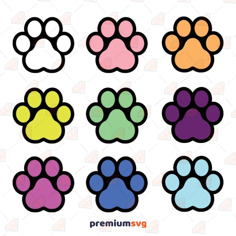 Colorful Paw Print Bundle SVG, Paw Print SVG Bundle Dog SVG Svg