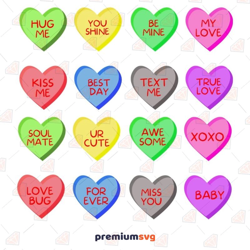 Conversation Hearts Valentine's Day SVG, Vector Files Valentine's Day SVG Svg