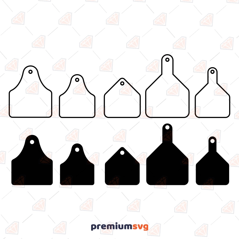 Cow Tag Outline SVG, Ear Tags Bundle Vector Cow SVG Svg