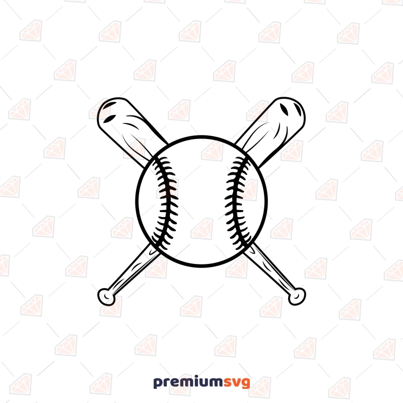 Crossed Bats with Baseball SVG, Cut File Baseball SVG Svg