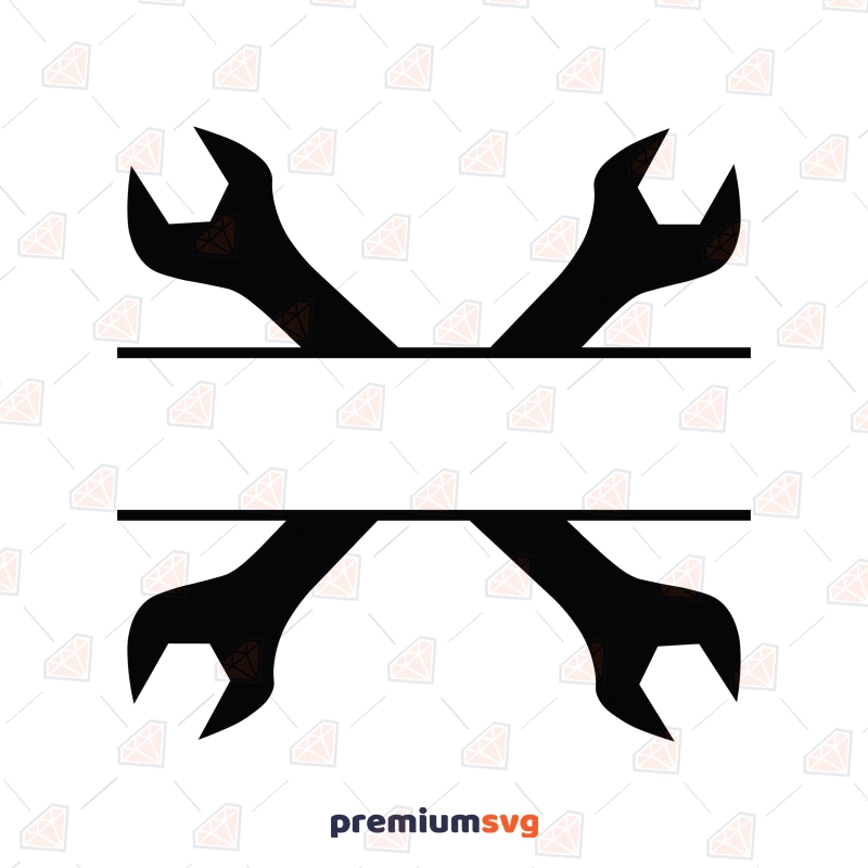 Crossed Wrench Monogram SVG, Clipart cut file Mechanical Tools Svg