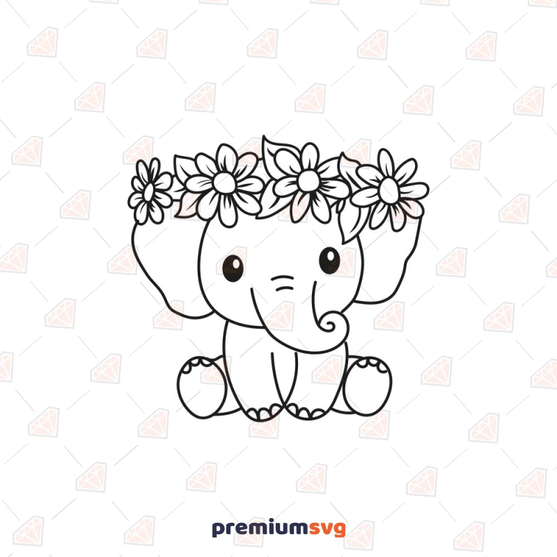 Cute Baby Floral Elephant SVG Cut File Wild & Jungle Animals SVG Svg