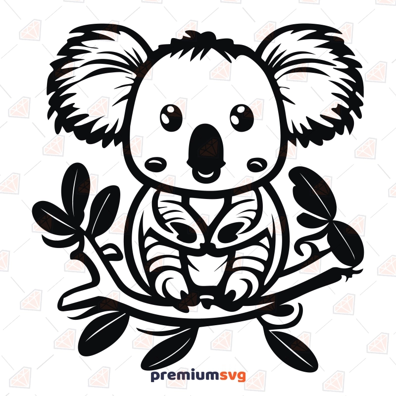 Cute Baby Koala SVG, Sitting Baby Koala On A Branch SVG Wild & Jungle Animals SVG Svg