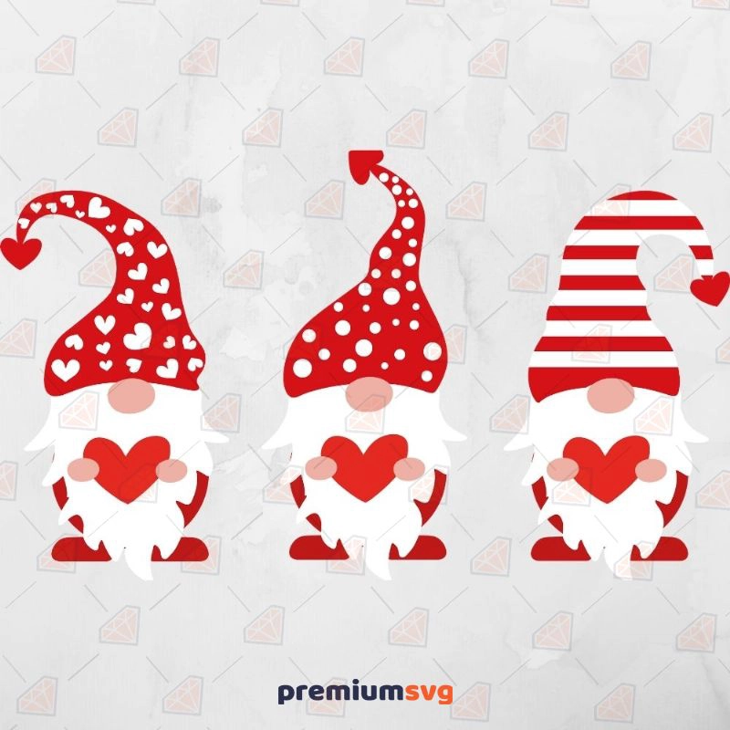 Red Cute Gnomes SVG, Three Gnomes SVG Valentine's Day SVG Svg