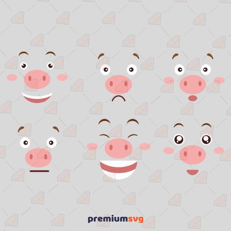 Cute Pig Faces SVG Clipart Files, Pig Faces SVG Farm Animals SVG Svg