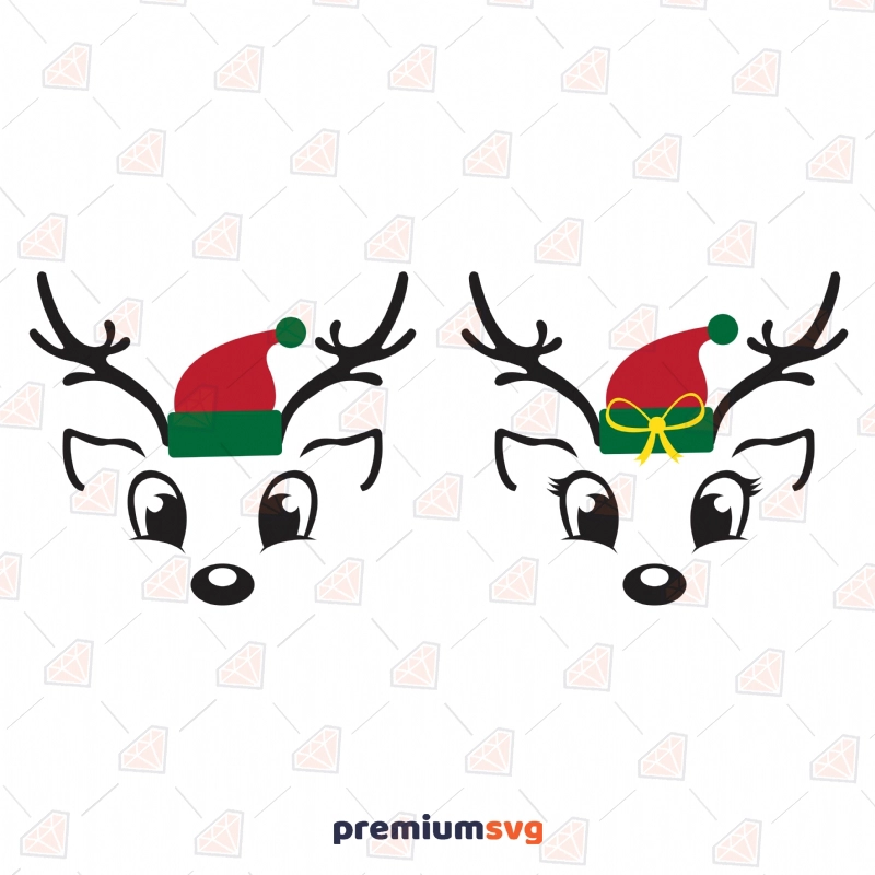 Reindeer SVG, Cute Deer Faces SVG, PNG, DXF Christmas SVG Svg