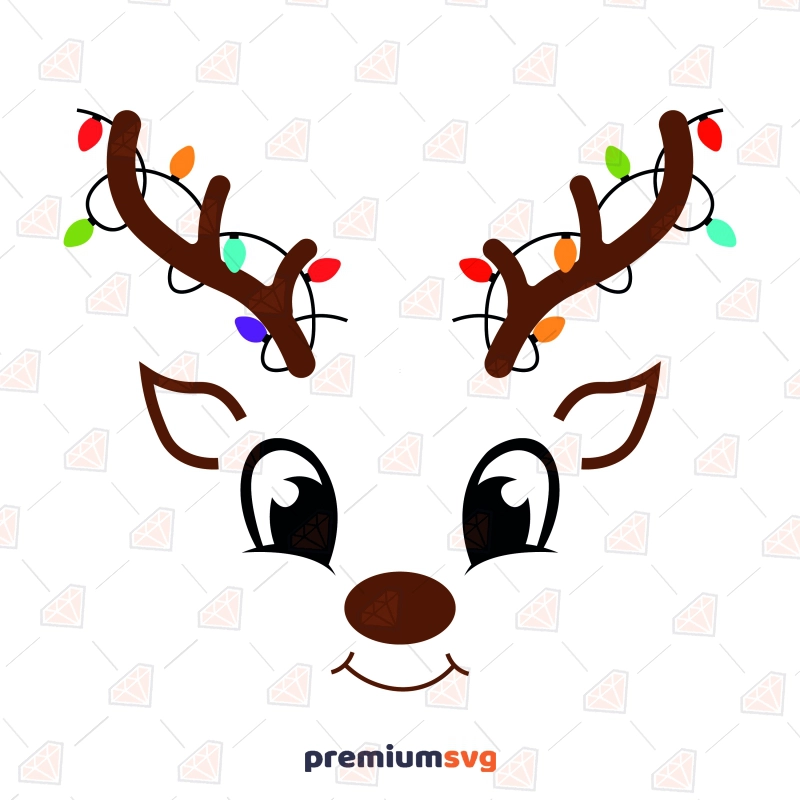 Cute Reindeer with Christmas Lights SVG, Reindeer Face Clipart SVG Instant Download Christmas SVG Svg