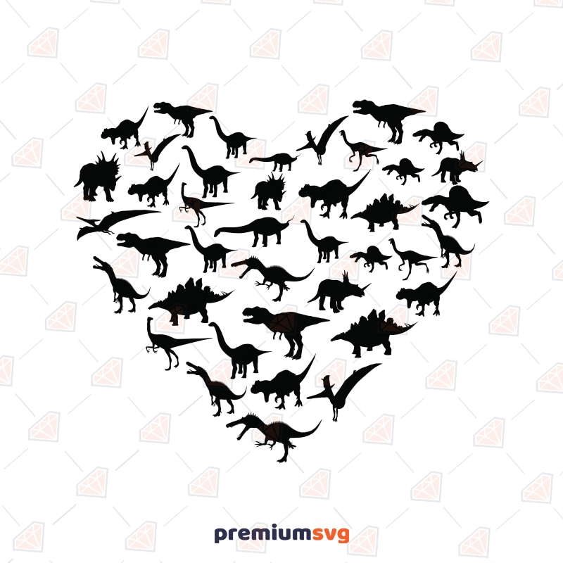 Dinosaur Heart SVG, Heart Made From Dinosaur Silhouettes SVG Heart SVG Svg