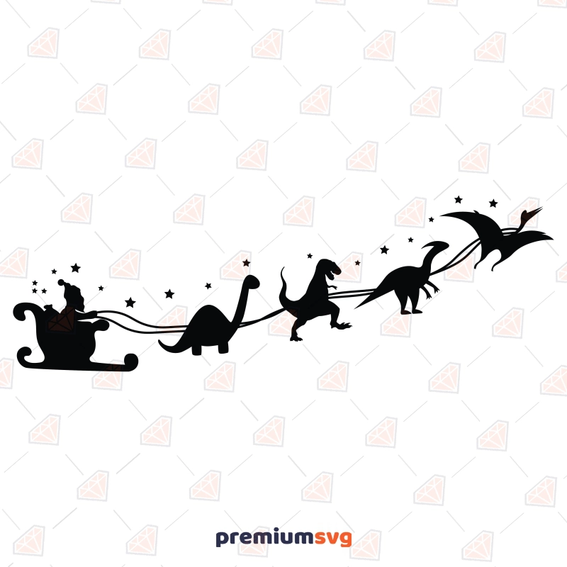 Dinosaur Pulling Santa's Sleigh SVG, Christmas Dinosaur SVG Christmas SVG Svg