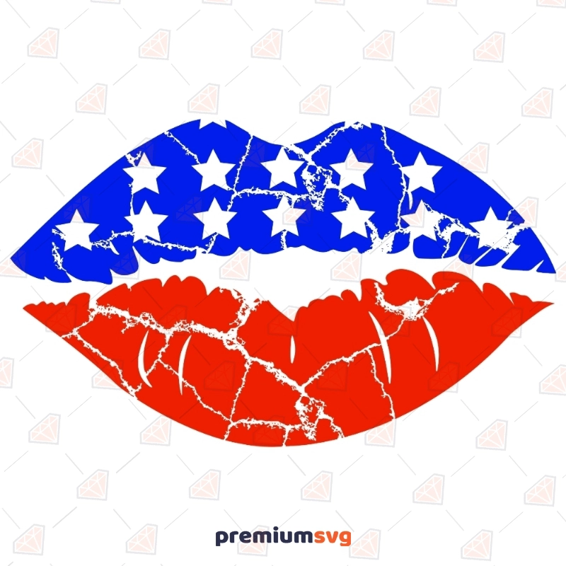 Distressed American Lips SVG | 4th Of July SVG Vector Cut Files 4th Of July SVG Svg