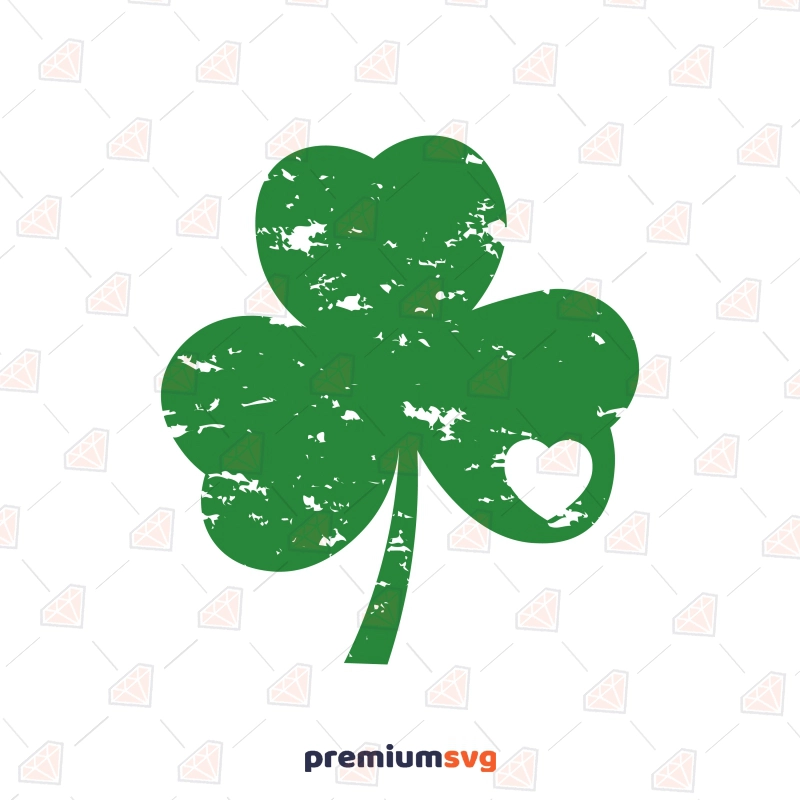 Distressed Shamrock with Heart SVG, Grunge Clover Leaf SVG St Patrick's Day SVG Svg