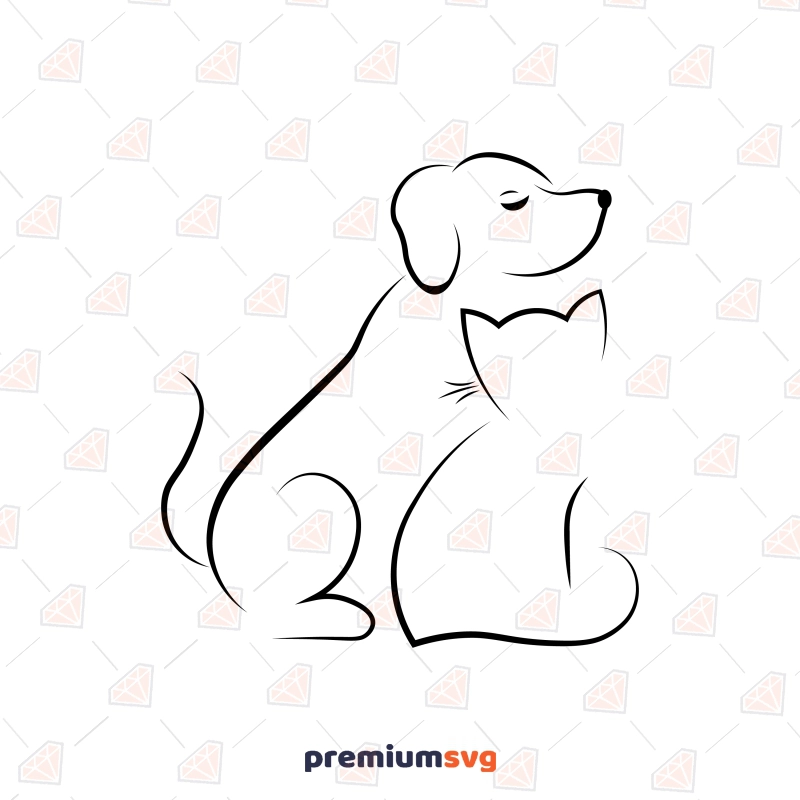 Dog and Cat Outline Line Art SVG, PNG, Cricut Files Dog SVG Svg