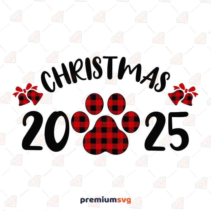 Dog Christmas SVG, 2025 Buffalo Plaid Paw SVG Christmas SVG