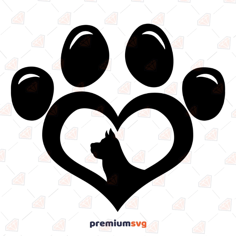 Dog Paw Heart Print SVG File, Dog Love Clipart