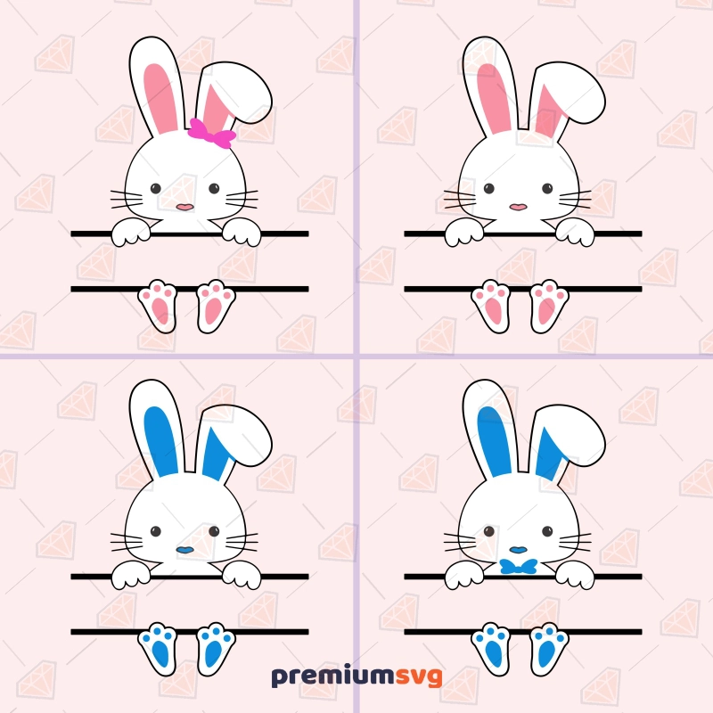 Easter Bunny Frame Monogram SVG, 4 Split Bunny SVG Easter Day SVG Svg