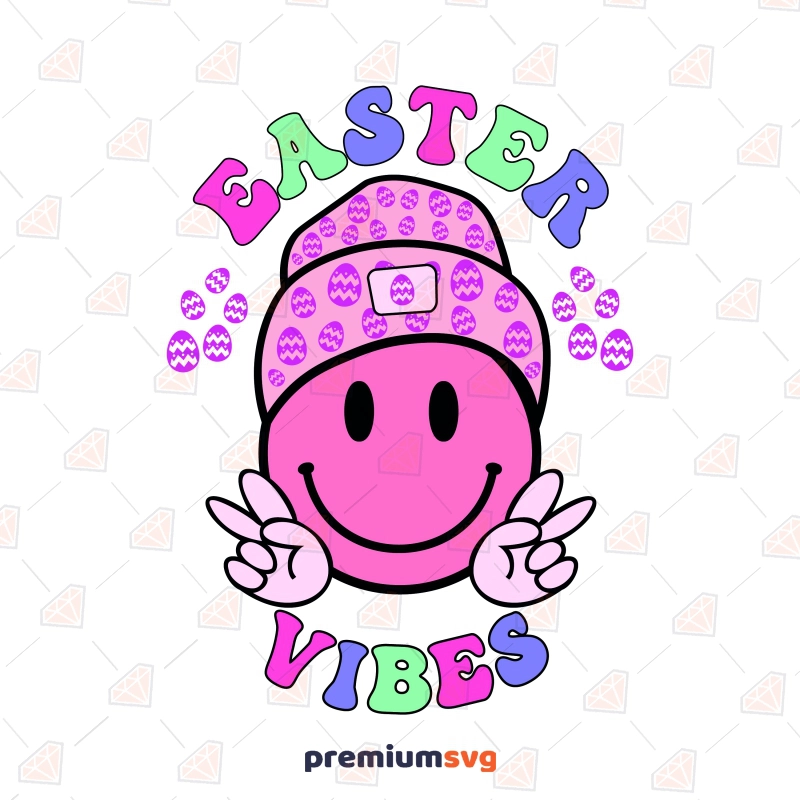 Easter Vibes Smiley Faces SVG, Trendy Easter PNG Easter Day SVG Svg
