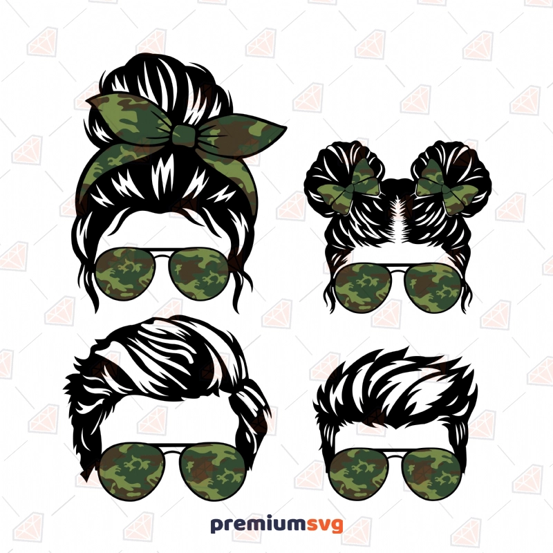 Family Camo Bundle SVG Cut Files, Instant Download Men, Women and Children Svg