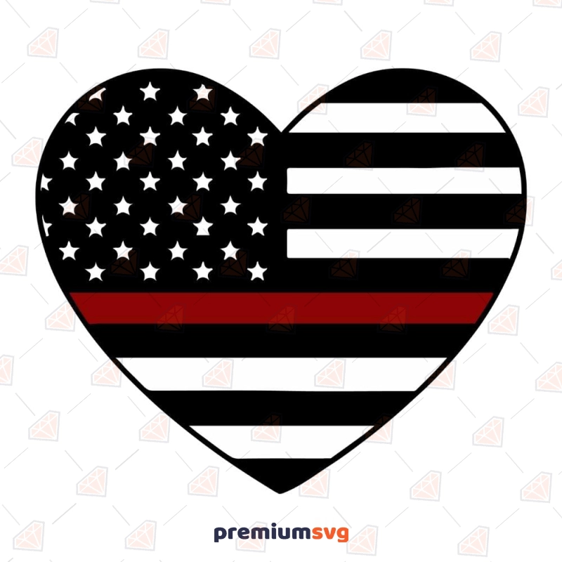 Firefighter Heart with Flag SVG Cut File, Love USA Flag SVG Firefighter SVG Svg