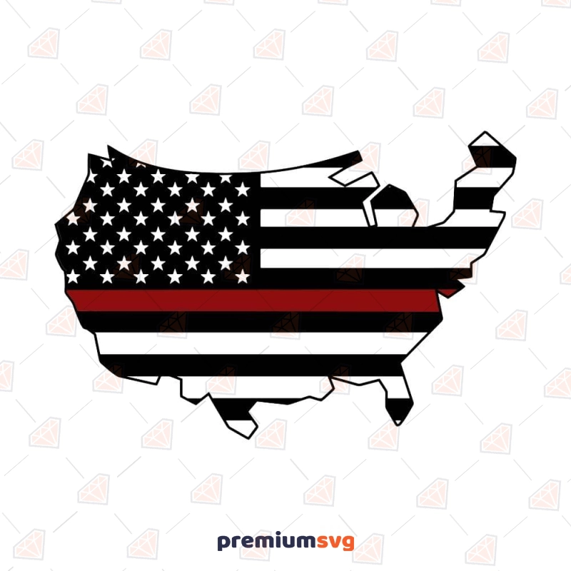 Firefigther USA Map Flag SVG Cut File, USA Map SVG Instant Download Firefighter SVG Svg