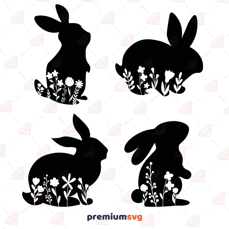 Floral Easter Bunny SVG Bundle Easter Day SVG Svg