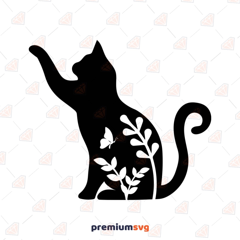 Floral Cat SVG Cut File, Floral Cat Instant Download Pets SVG Svg