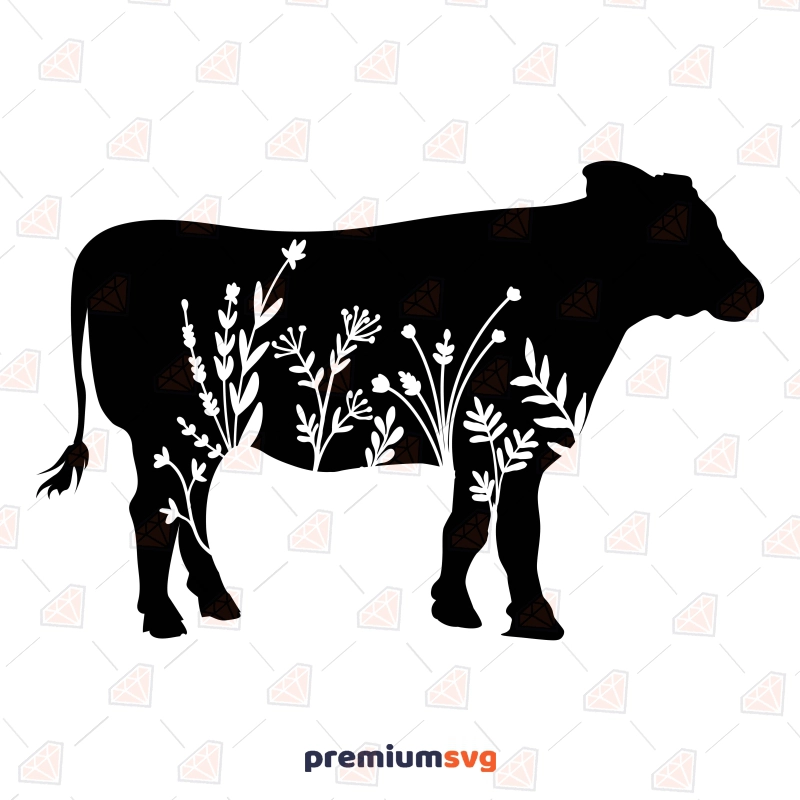 Floral Cow Silhouette SVG, Vector File Cow SVG Svg