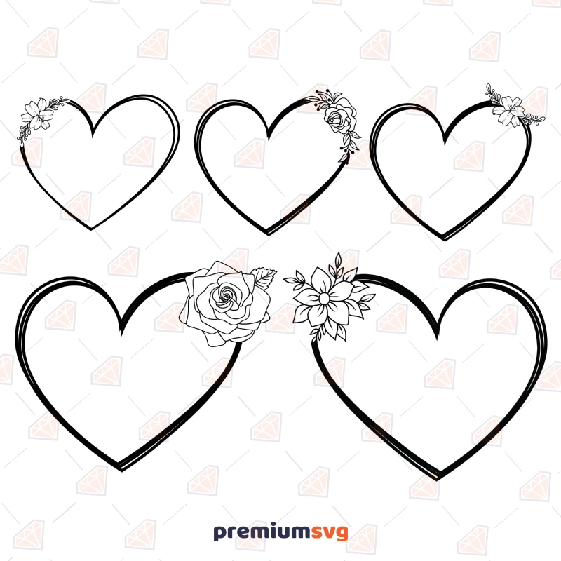 Floral Heart SVG Bundle Cut Files, Floral Heart Vector Bundle Instant Download Drawings Svg