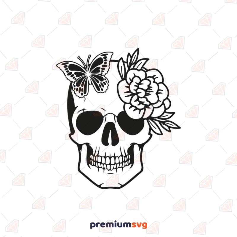 Floral Skull SVG Cut File, Flower Skeleton Head SVG Illustrations Svg