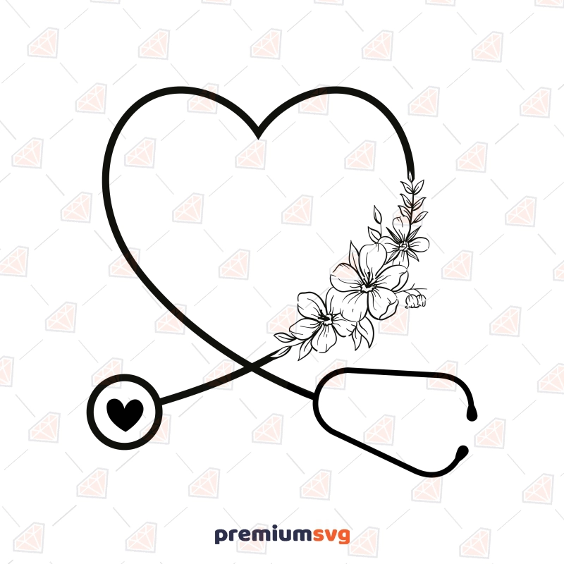 Floral Stethoscope SVG, Nurse Heart Stethoscope SVG Medical Equipment Svg